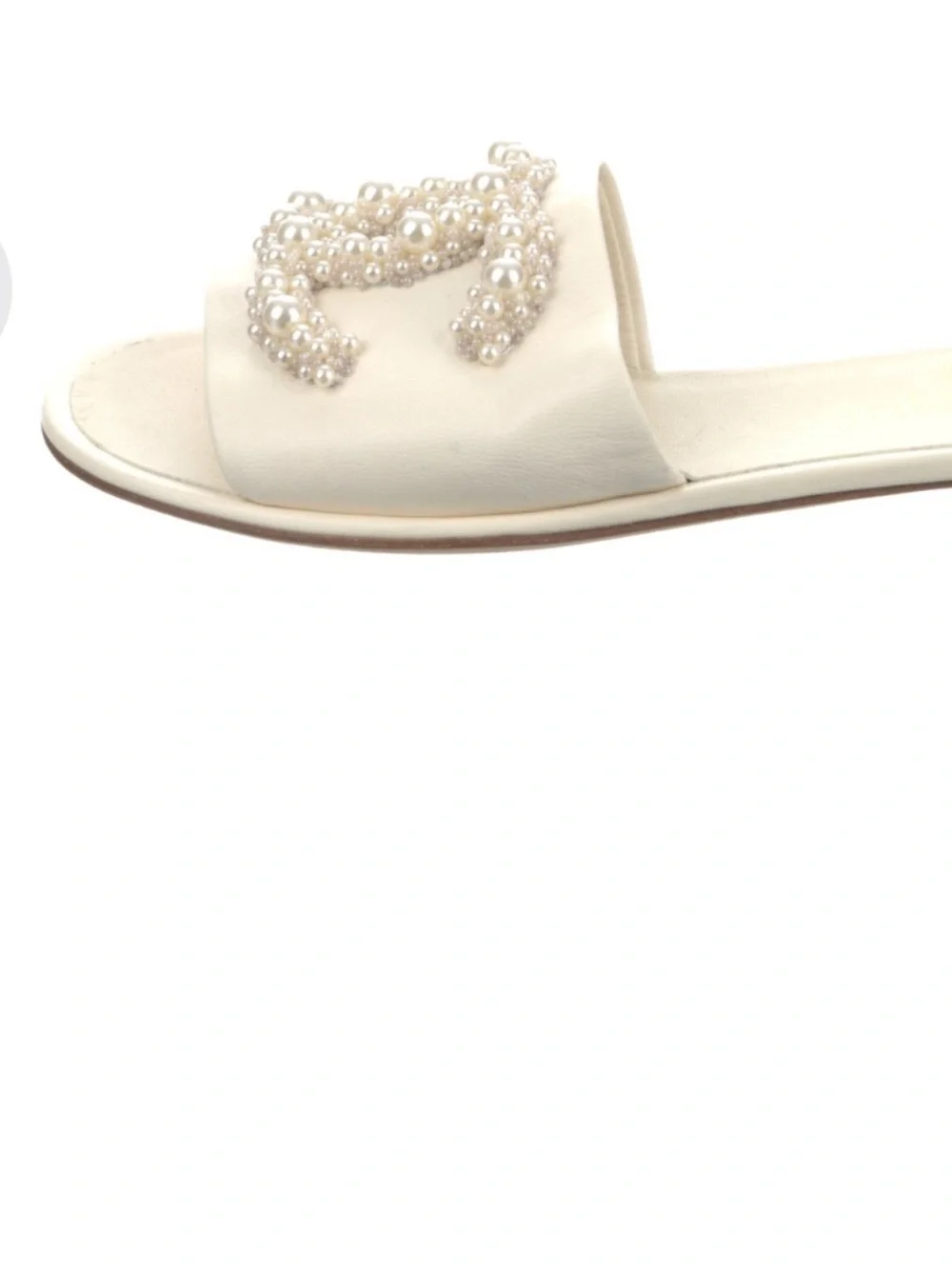 Chanel White Pearl Slide Lambskin Sandals Size 5